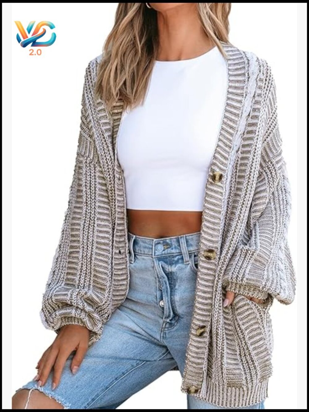 Oversized Open Front Chunky Knit Cardigan with Pockets Long Sleeve V-Neck